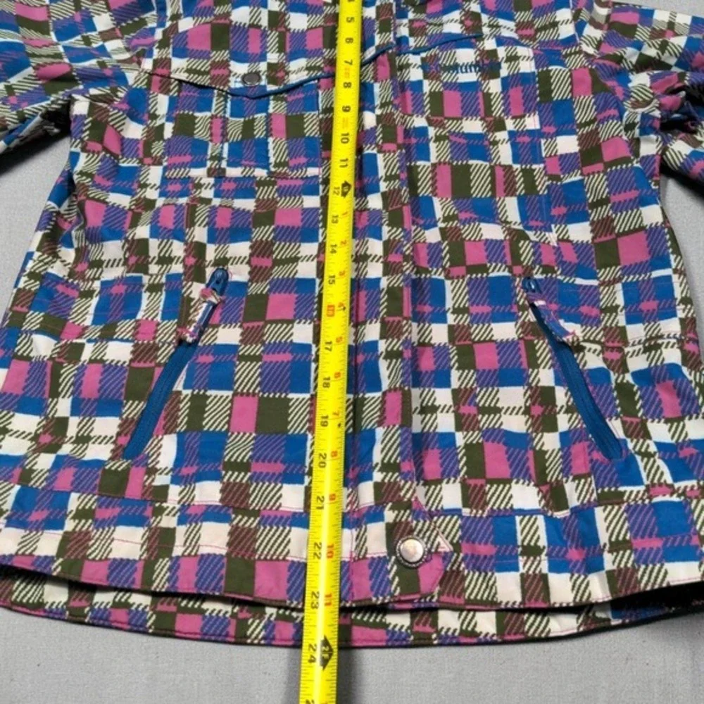Columbia Youth Girls 10/12 Waterproof Rain Jacket Hooded Pink Blue Plaid SG 7424